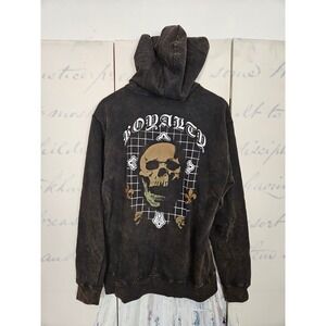 Taco‎ Tuesday Mens Skull Royalty Acid Wash Hoodie Black Graphic Sweatshirt L